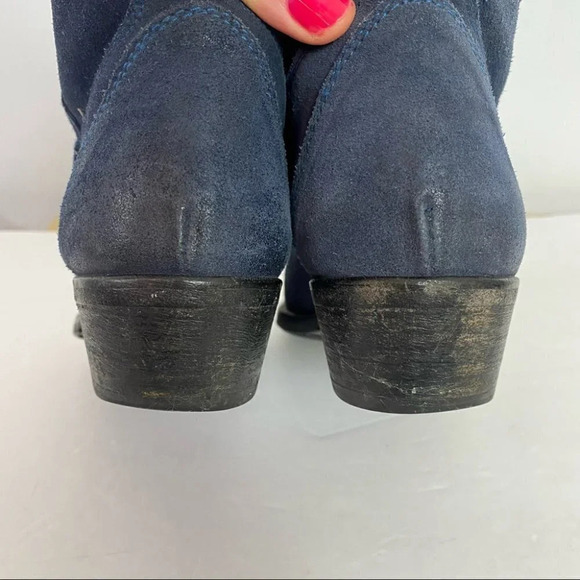 Barney’s New York Blue Suede Distressed Slip On Booties Size 7 Euro 37.5 Boots - Picture 6 of 14